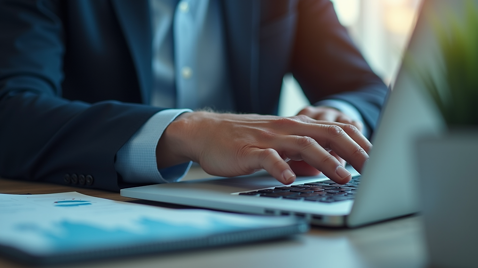 Close-up view of a consultant explaining energy data on a laptop