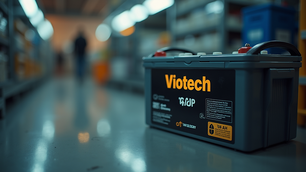 Close-up view of a 12V 14Ah Viotech gel battery