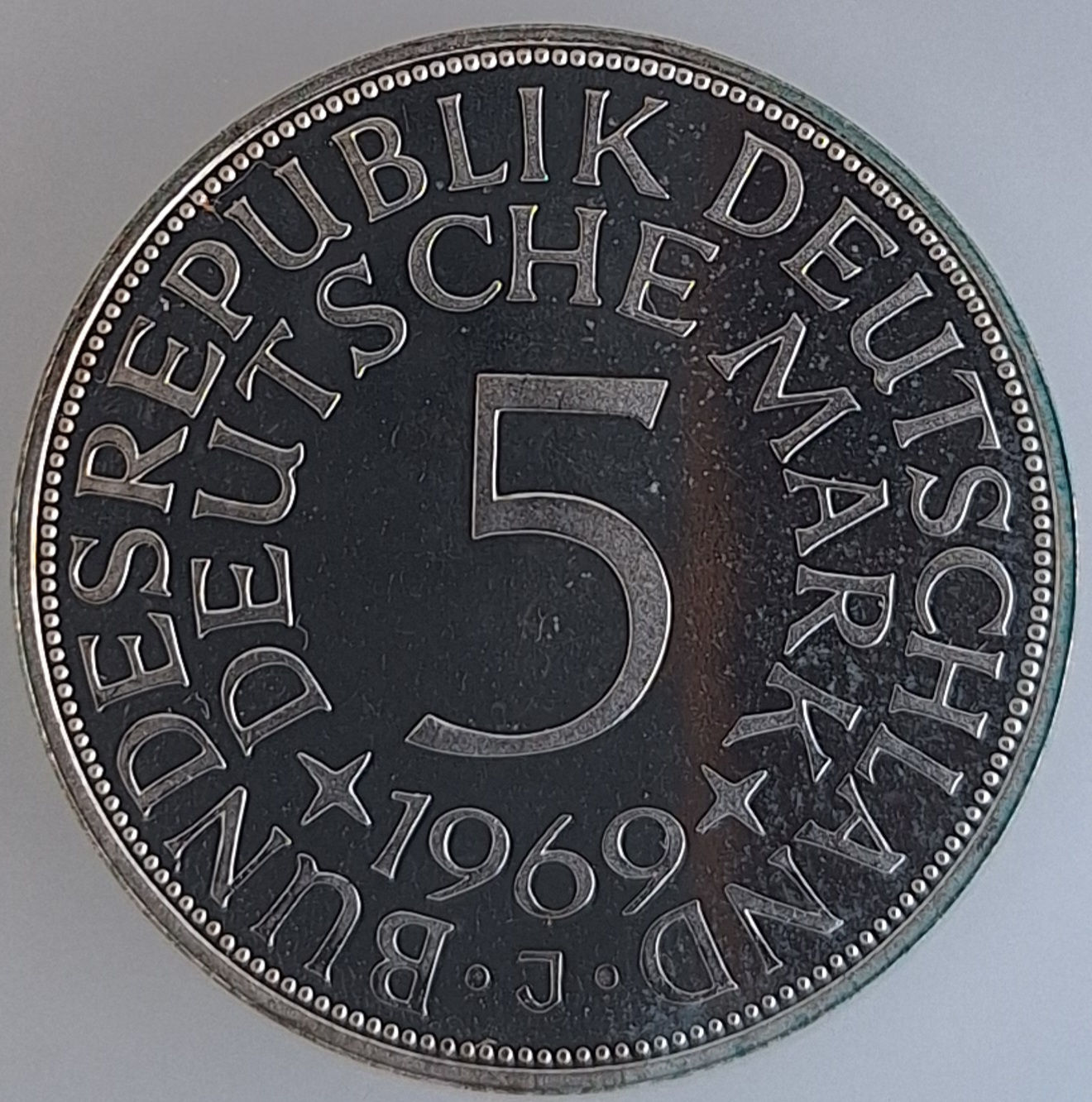 5 DM 1969J Polierte Platte, Auflage: 5000 Ex.