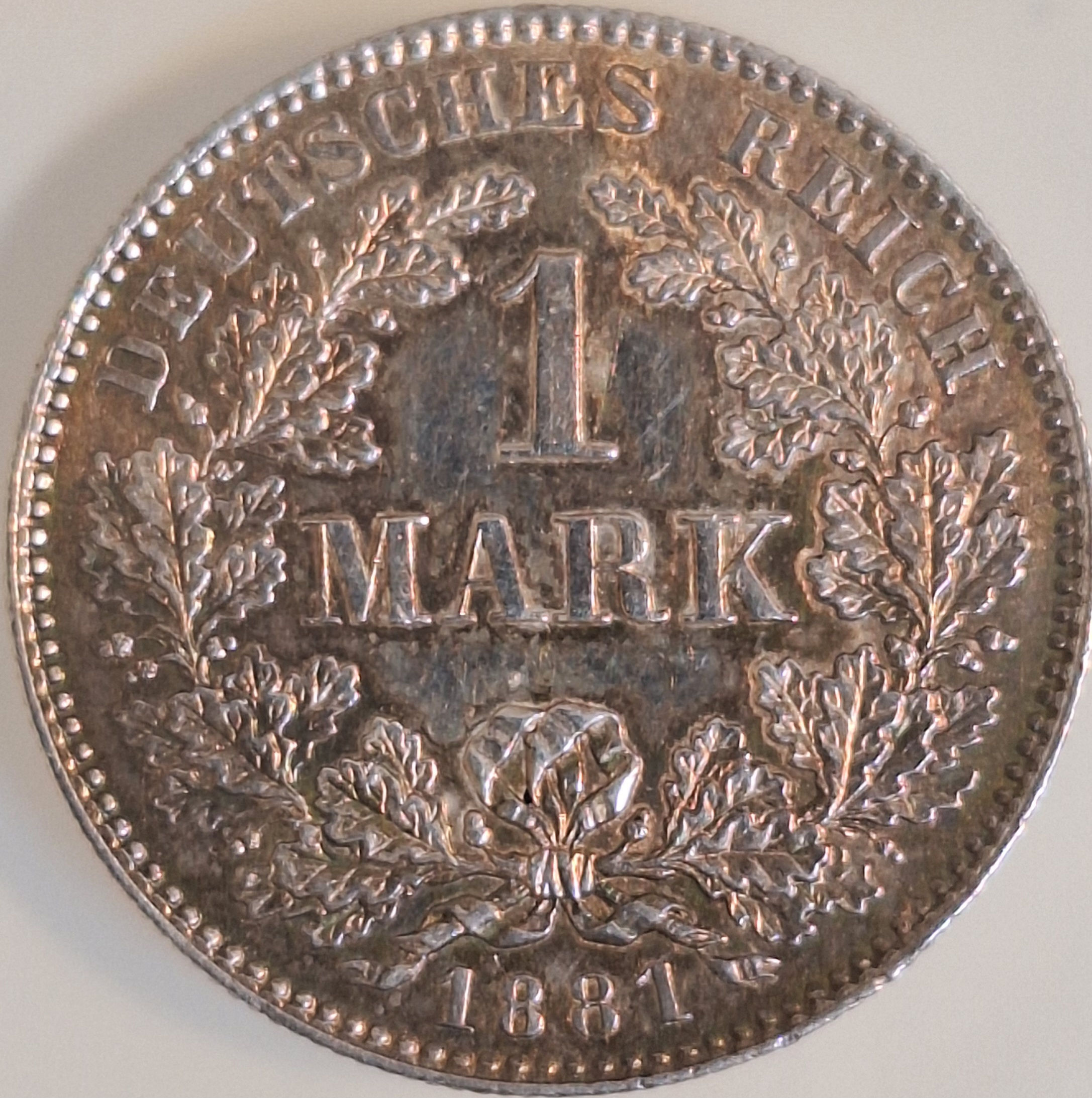 1 Mark 1881 F vz/stgl TOP , selten i.d Erhaltung