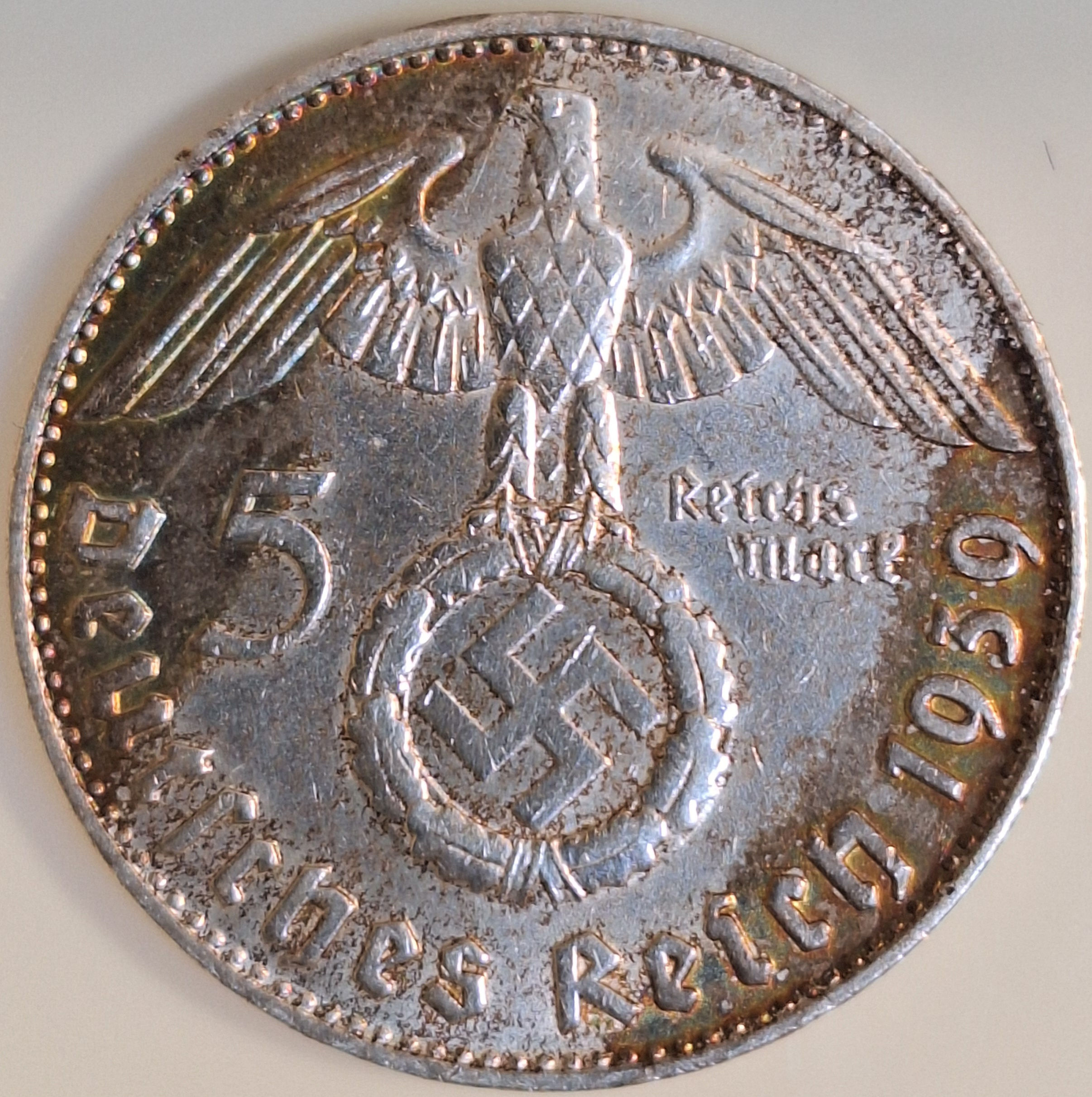 Fehlprägung 5 Reichsmark 1939 D ss/vz Text teilweise doppelt