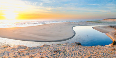 Plage et lagune au couchant à Moliets. Photographie d'art des Landes, Cliché Salé.