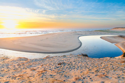 Plage et lagune au couchant à Moliets. Photographie d'art des Landes, Cliché Salé.