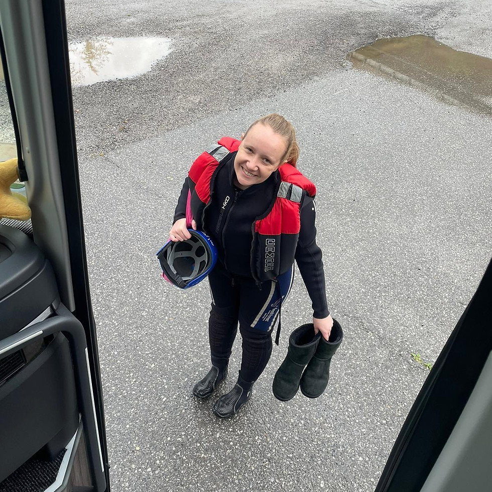 Kristen going white river rafting in Austria