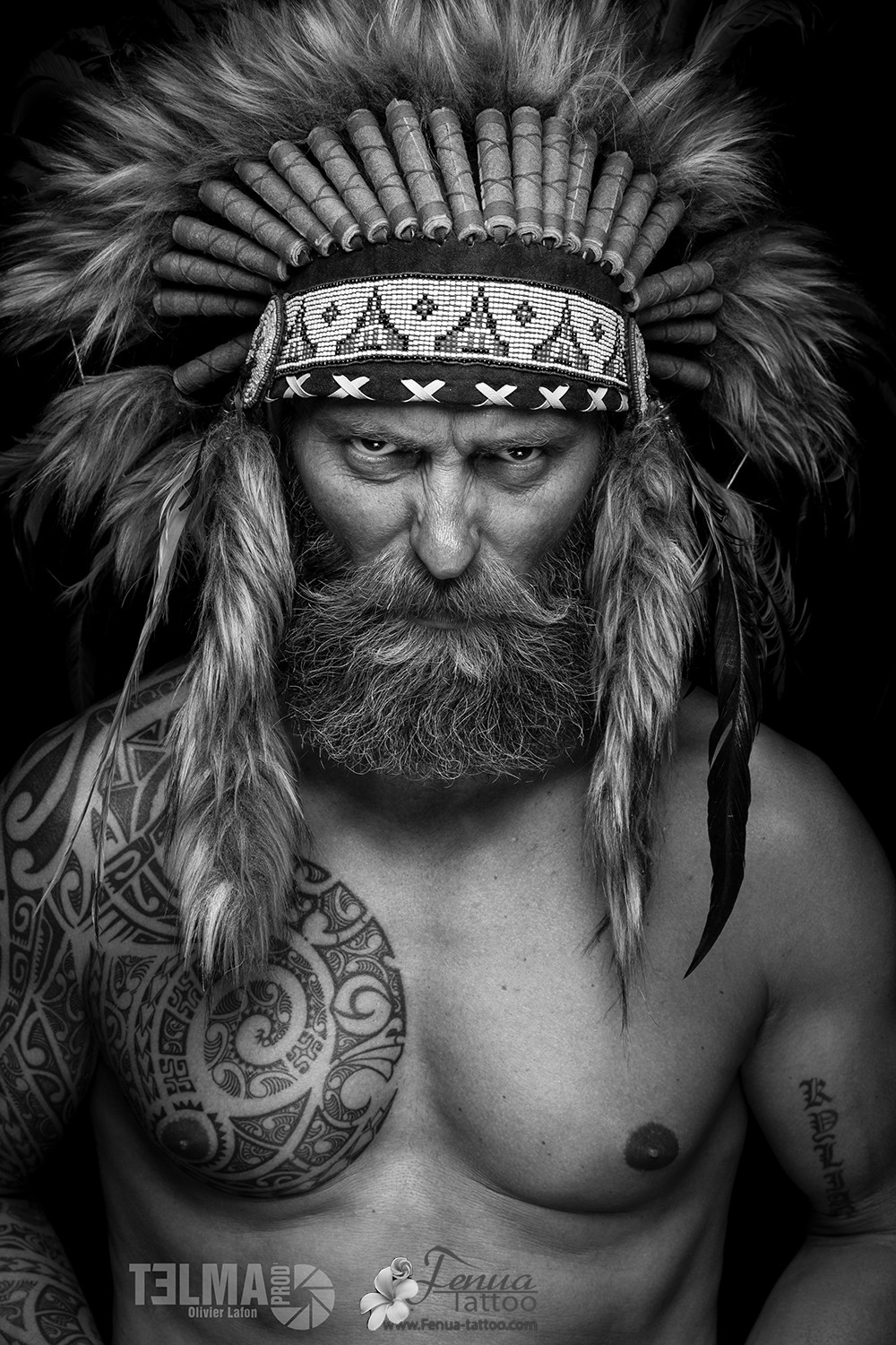 tatouage polynésien bras épaule pec " indian's spirit "