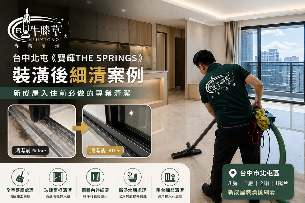 台中北屯寶輝THE SPRINGS新成屋裝潢後細清案例｜牛膝草專業清潔