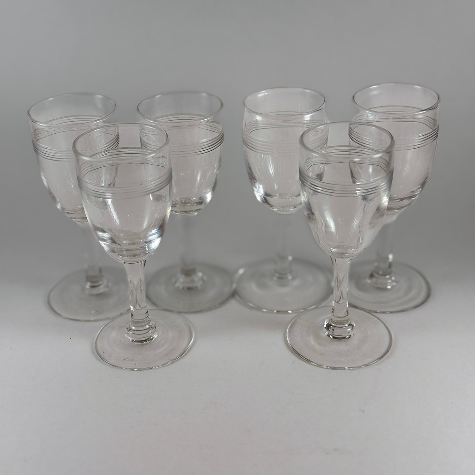 Thumbnail: Set of 6 Stemmed Vintage Art Deco 1930-50 Liqueur Glasses (tiny chip one foot))