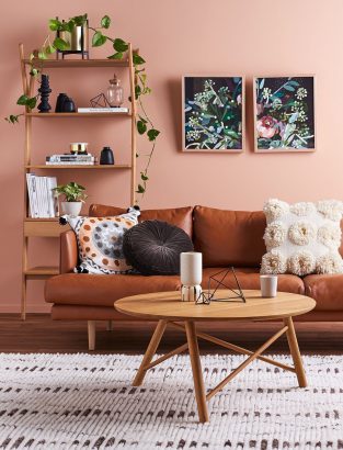 Canapé en cuir, salon décoré avec style