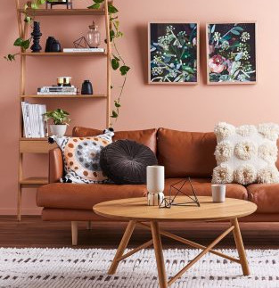 Canapé en cuir, salon décoré avec style