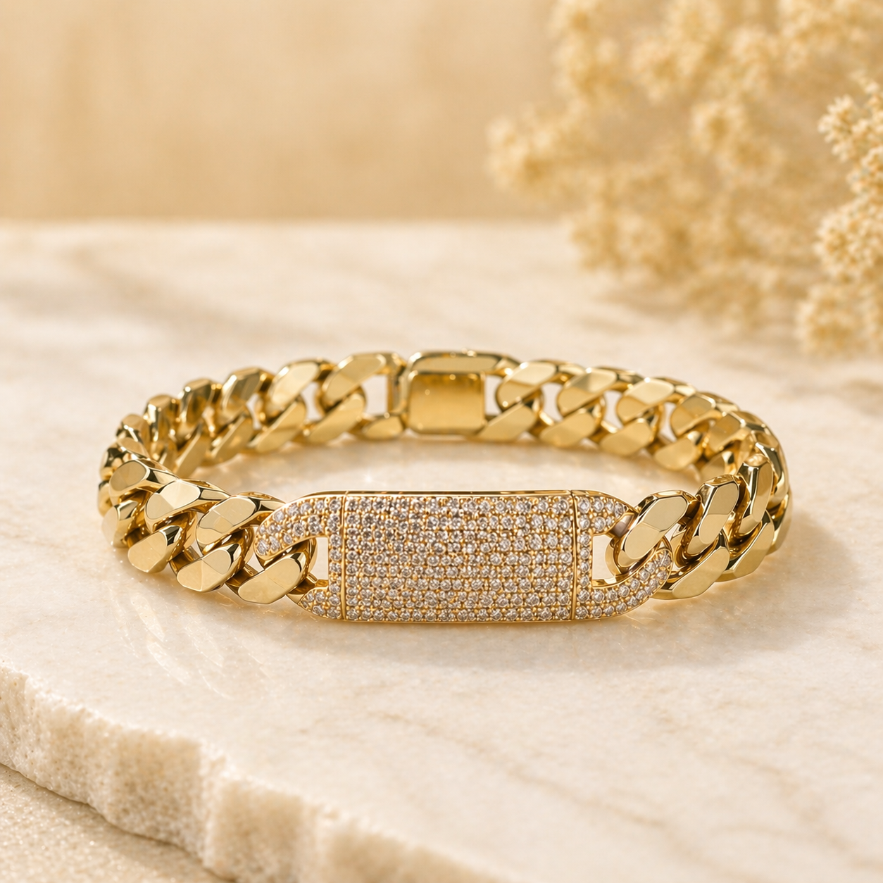 Gold Pavé ID Chain Bracelet