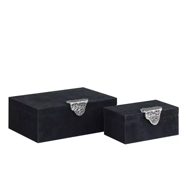 Thumbnail: Suede box zwart, set van 2, 36x25x13cm
