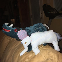 stuffed rhino and stuffed elephant