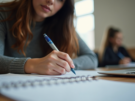 Woman writing with a pen on a piece of paper.