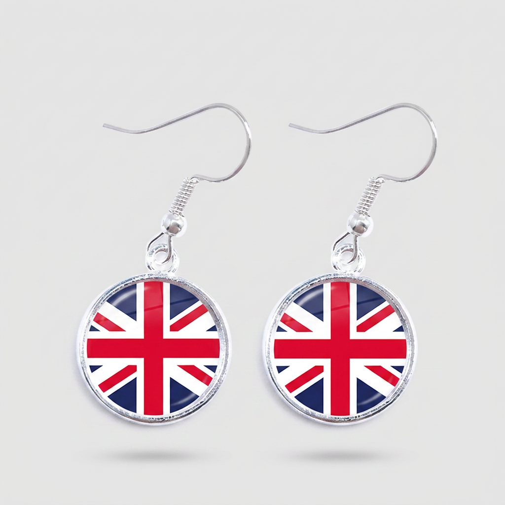 Union Jack Flag Glass Earrings