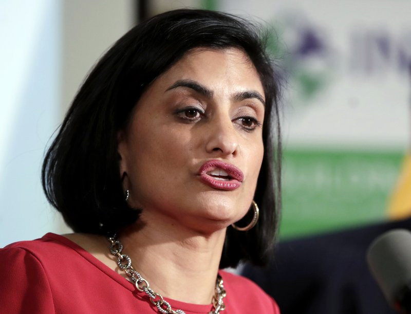 FILE - In this Nov. 29, 2017 file photo, Seema Verma, administrator of the Centers for Medicare and Medicaid Services, speaks during a news conference in Newark, N.J. Governors of both parties are warning that a little-noticed regulation proposed by the Trump administration could lead to big cuts in Medicaid, restricting their ability to pay for health care for low-income Americans. (AP Photo/Julio Cortez, File)