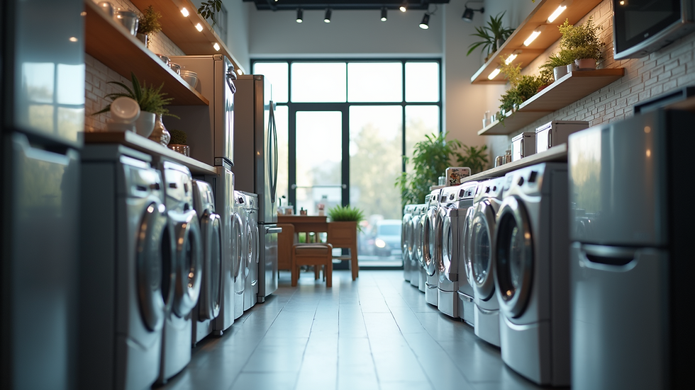 Eye-level view of a welcoming appliance store interior with diverse appliances on display