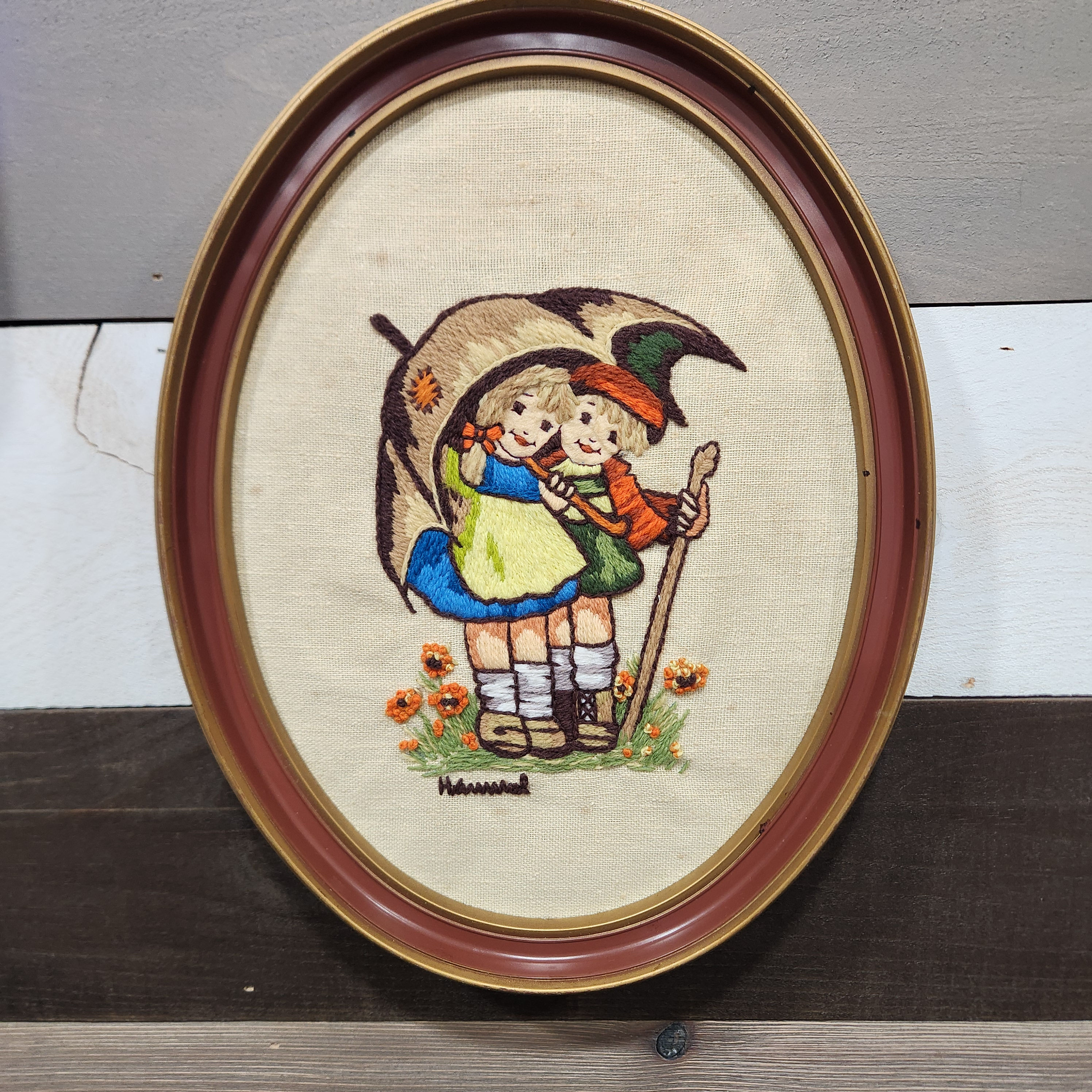 1974 Hummel "Umbrella Children" Crewel Embroidery piece