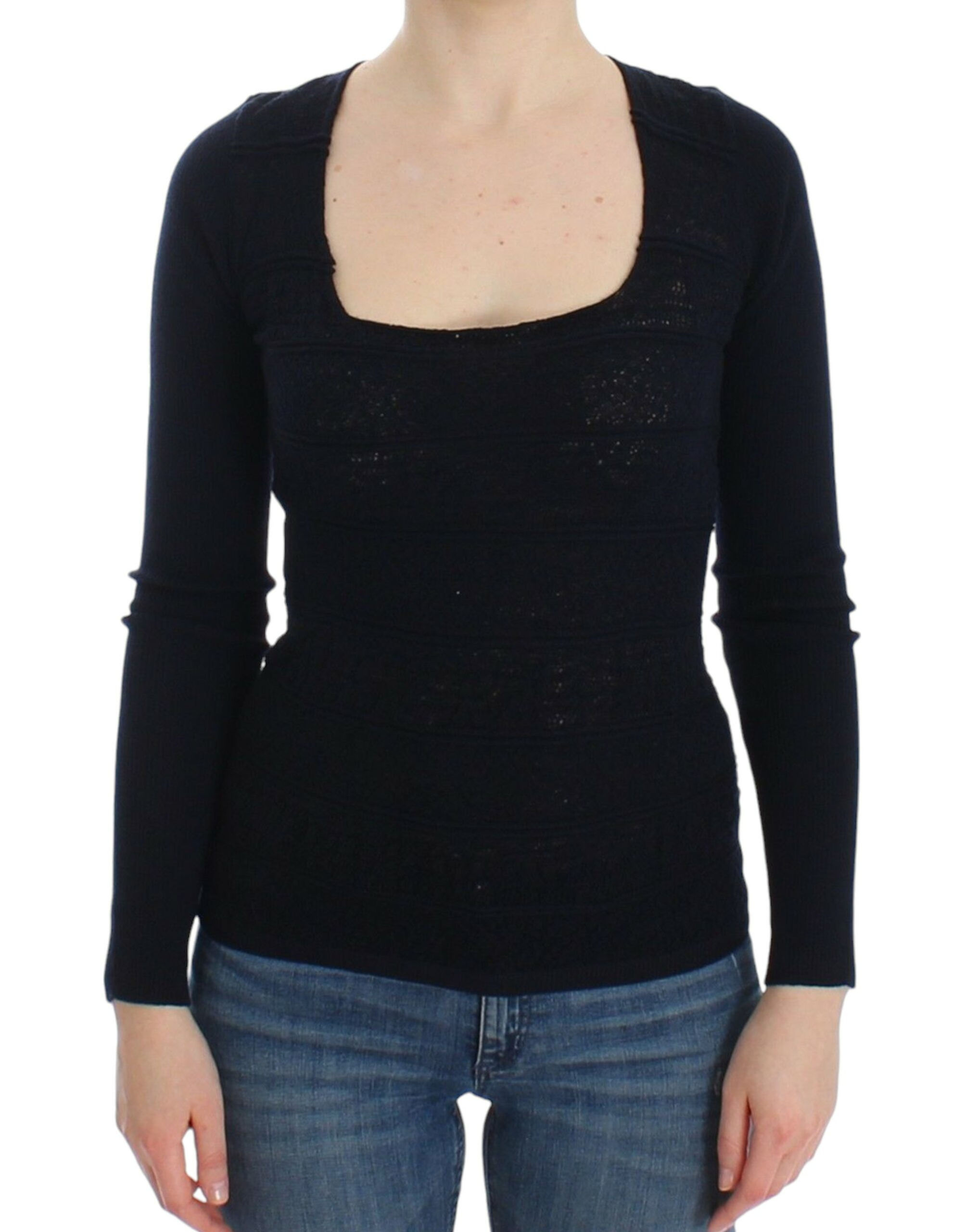 Ermanno Scervino Blue Knitted Wool Stretch Sweater Top