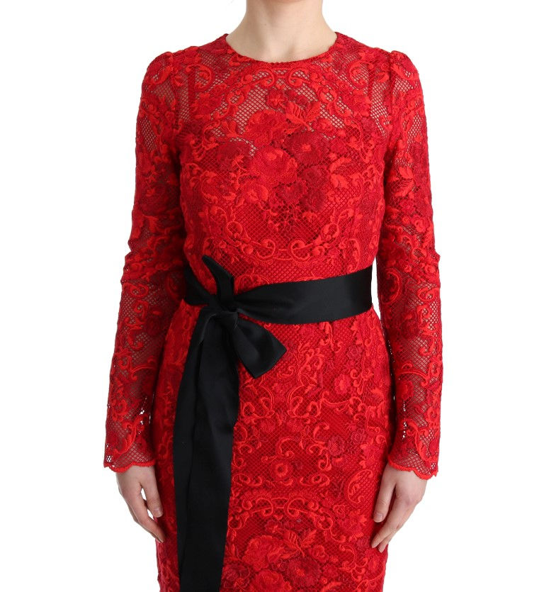 Thumbnail: Dolce & Gabbana Red Floral Ricamo Sheath Long Dress