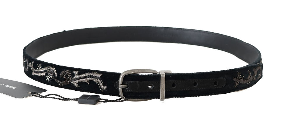 Thumbnail: Dolce & Gabbana Black Cotton Royal Bee Embroidery Belt