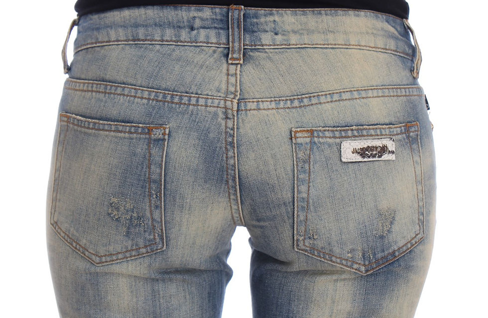 Thumbnail: Cavalli Blue Wash Cotton Slim Fit Bootcut Jeans