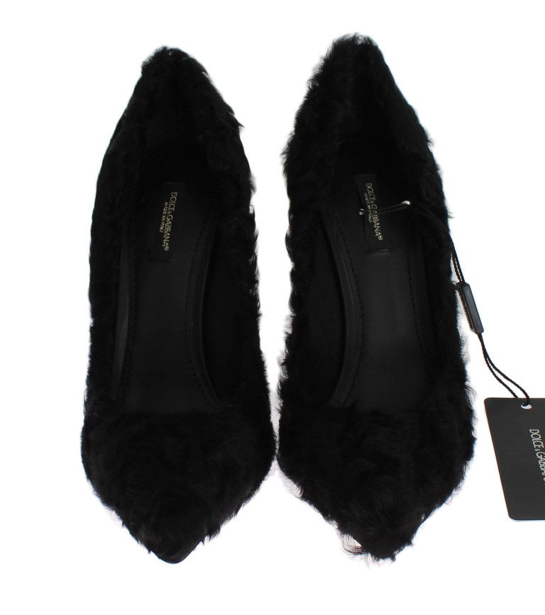 Thumbnail: Dolce & Gabbana Black Xiangao Lamb Fur Leather Pumps