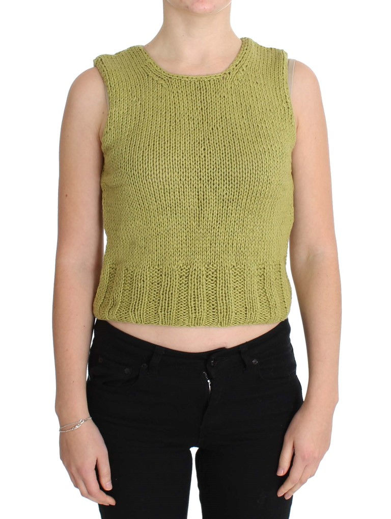 PINK MEMORIES Green Cotton Blend Knitted Sleeveless Sweater