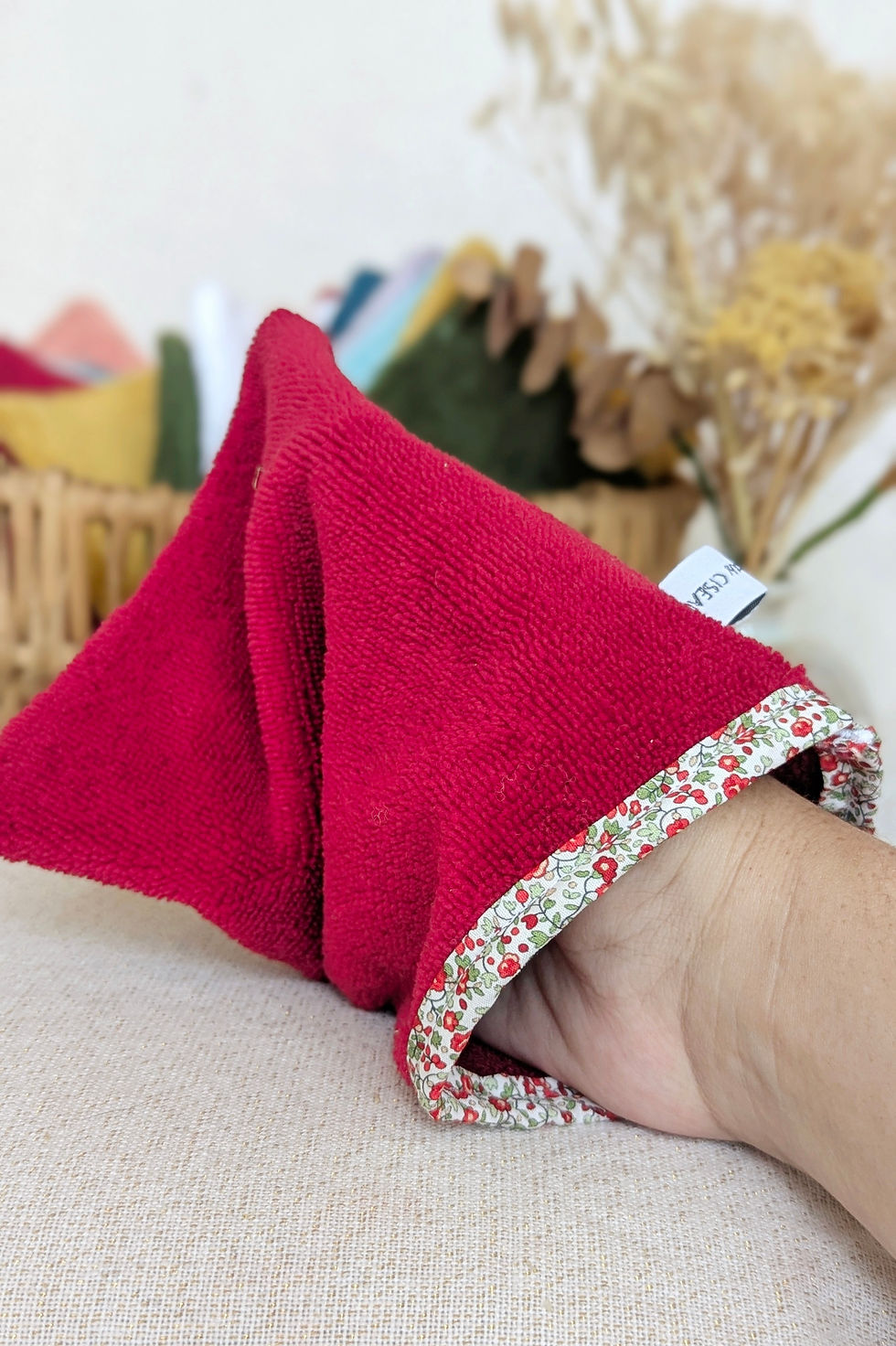 Miniature : Gants de toilette fleur rouge (lot de 3)