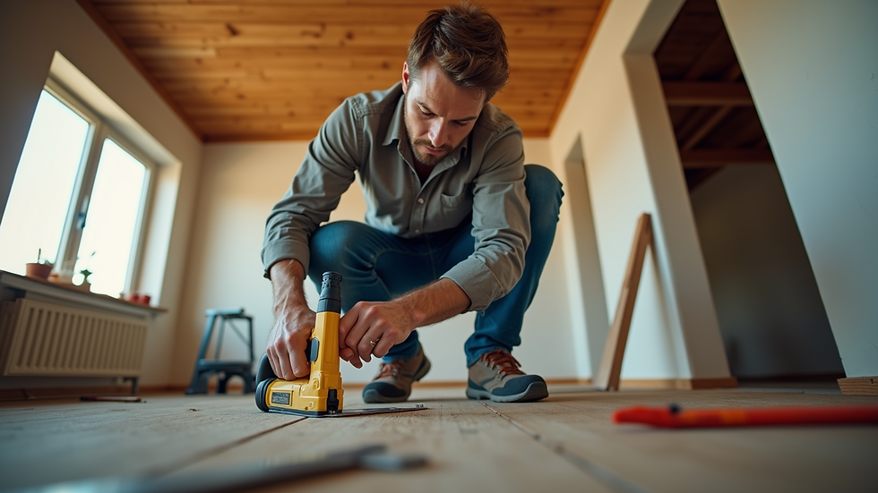 Eye-level view of a handyman working on home repairs