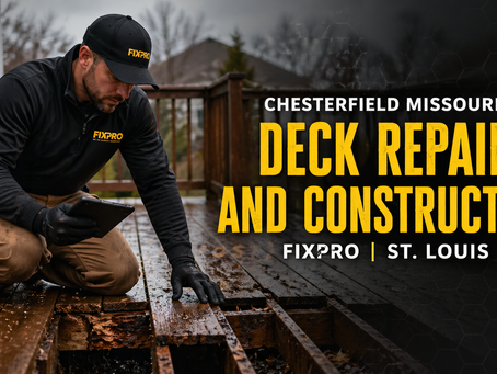 Deck Repair and Construction Chesterfield Missouri technician inspecting a backyard deck in Chesterfield MO