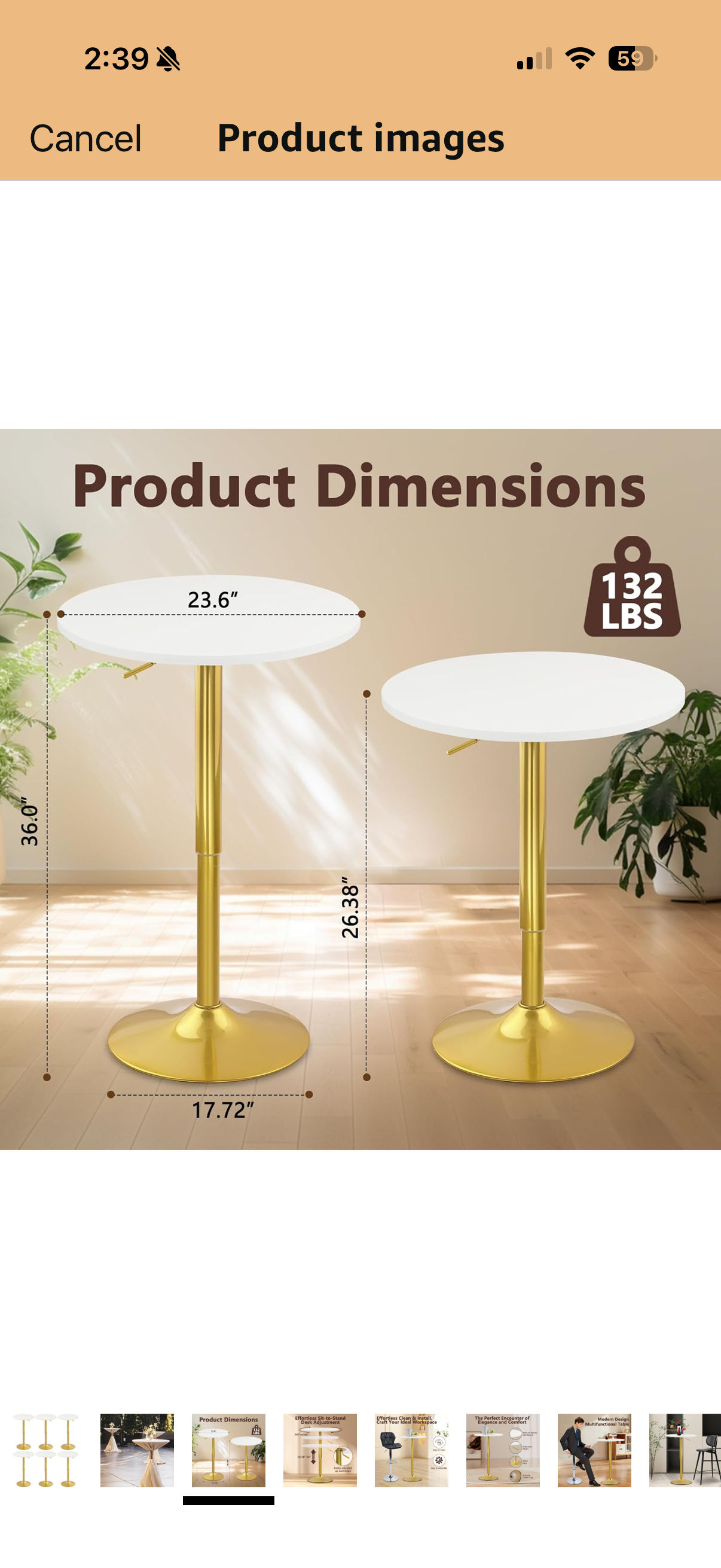 Cocktail Tables, Gold & White 