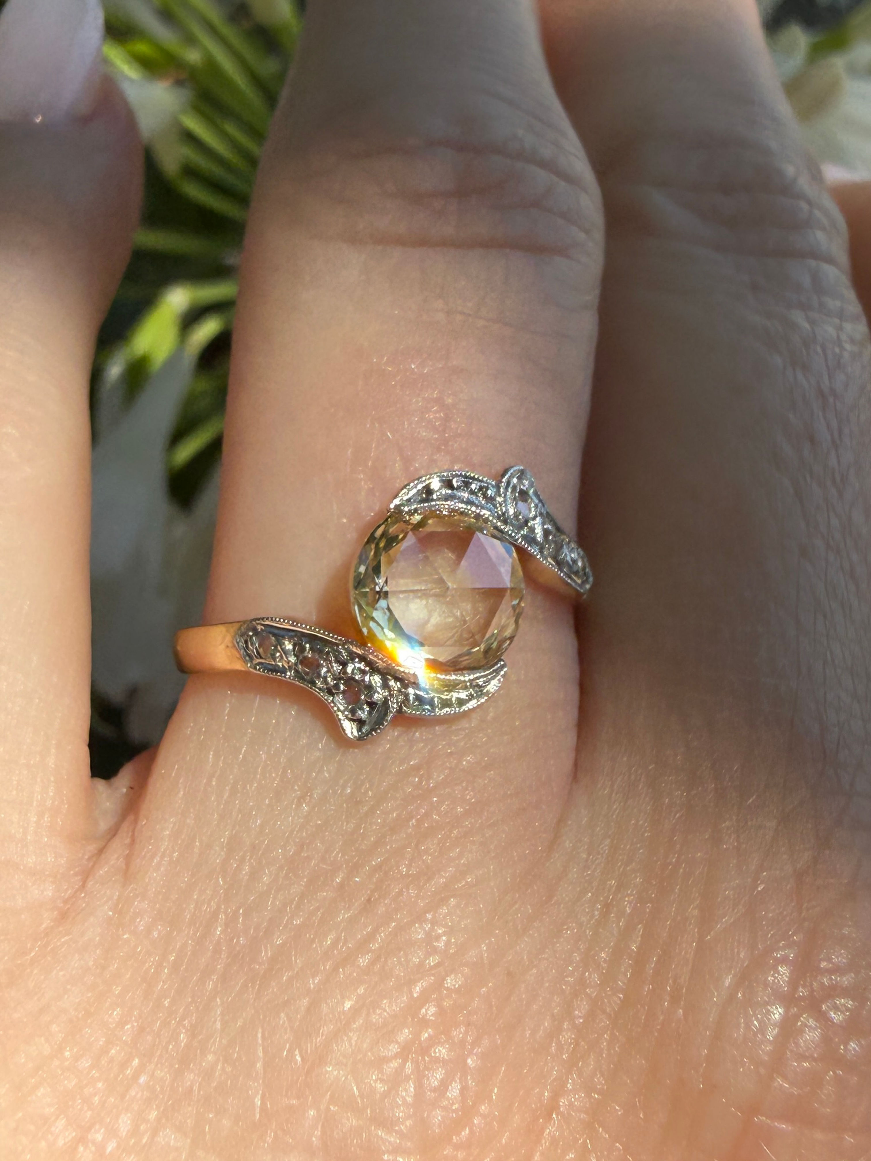 French Belle Epoque 1.14ct Rose Cut Diamond Platinum/ 18k yellow gold 