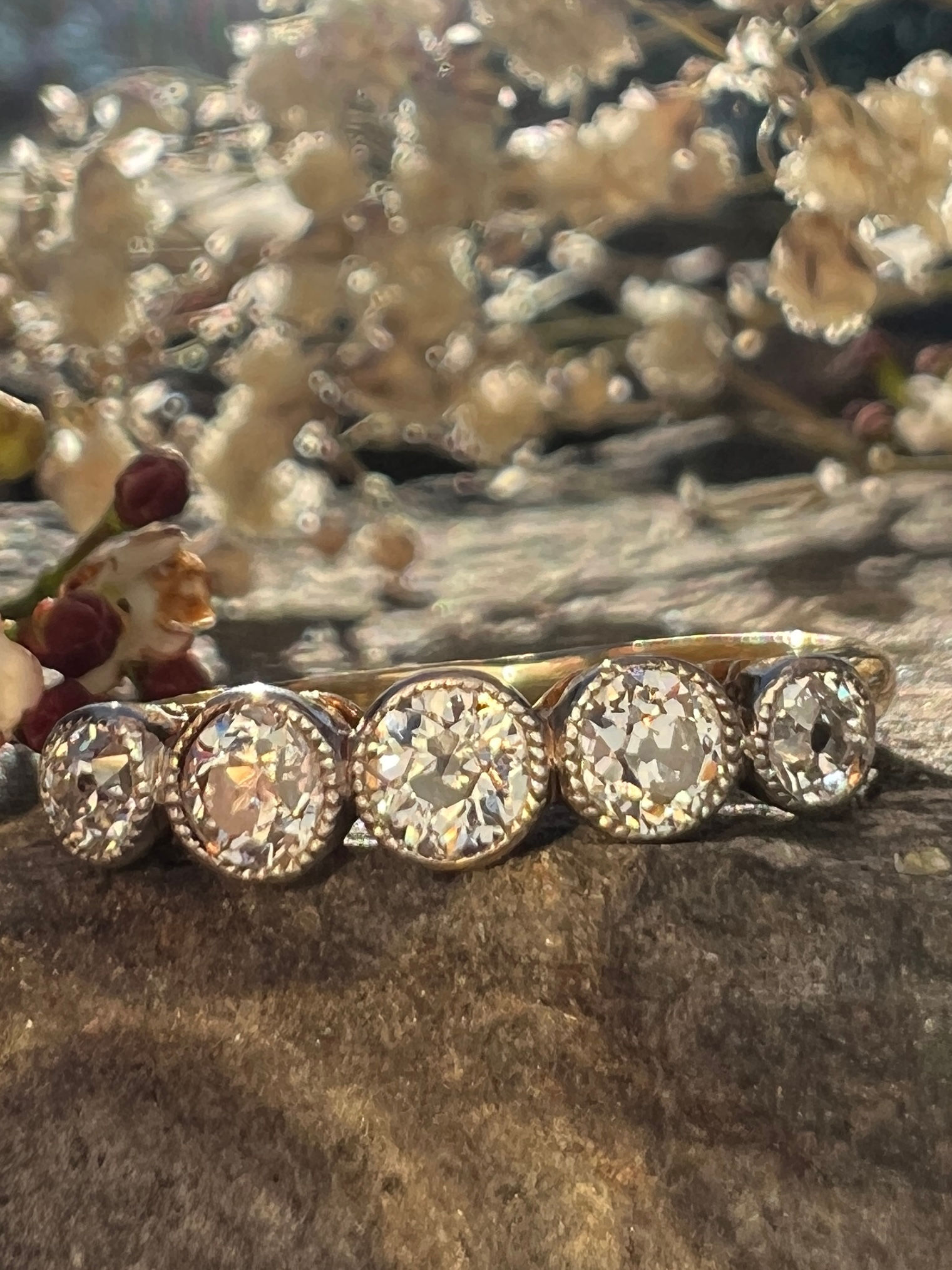 Antique Old European Cut Five Stone Bezel Ban 