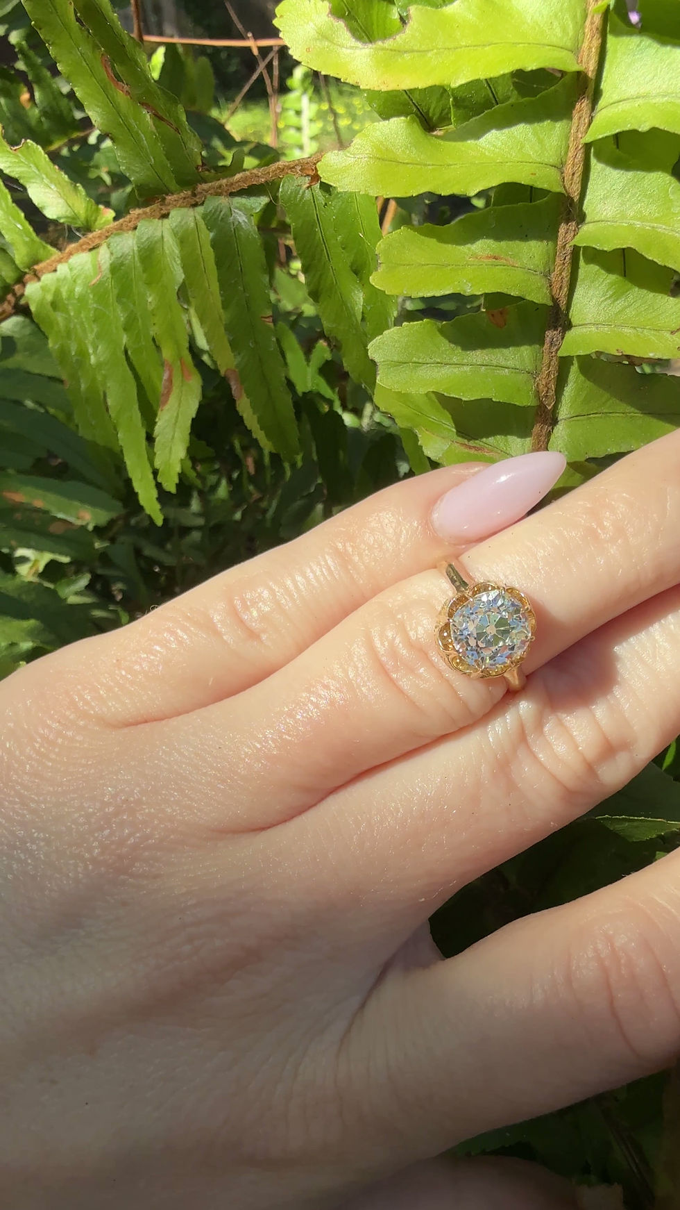 Thumbnail: Reserved - Antique French 2.58ct Old Mine Brilliant Cut with Kozibe Effect 18k  