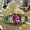 Thumbnail: 1900 Suffragette Amethyst, OMC Diamond & Emerald Ring