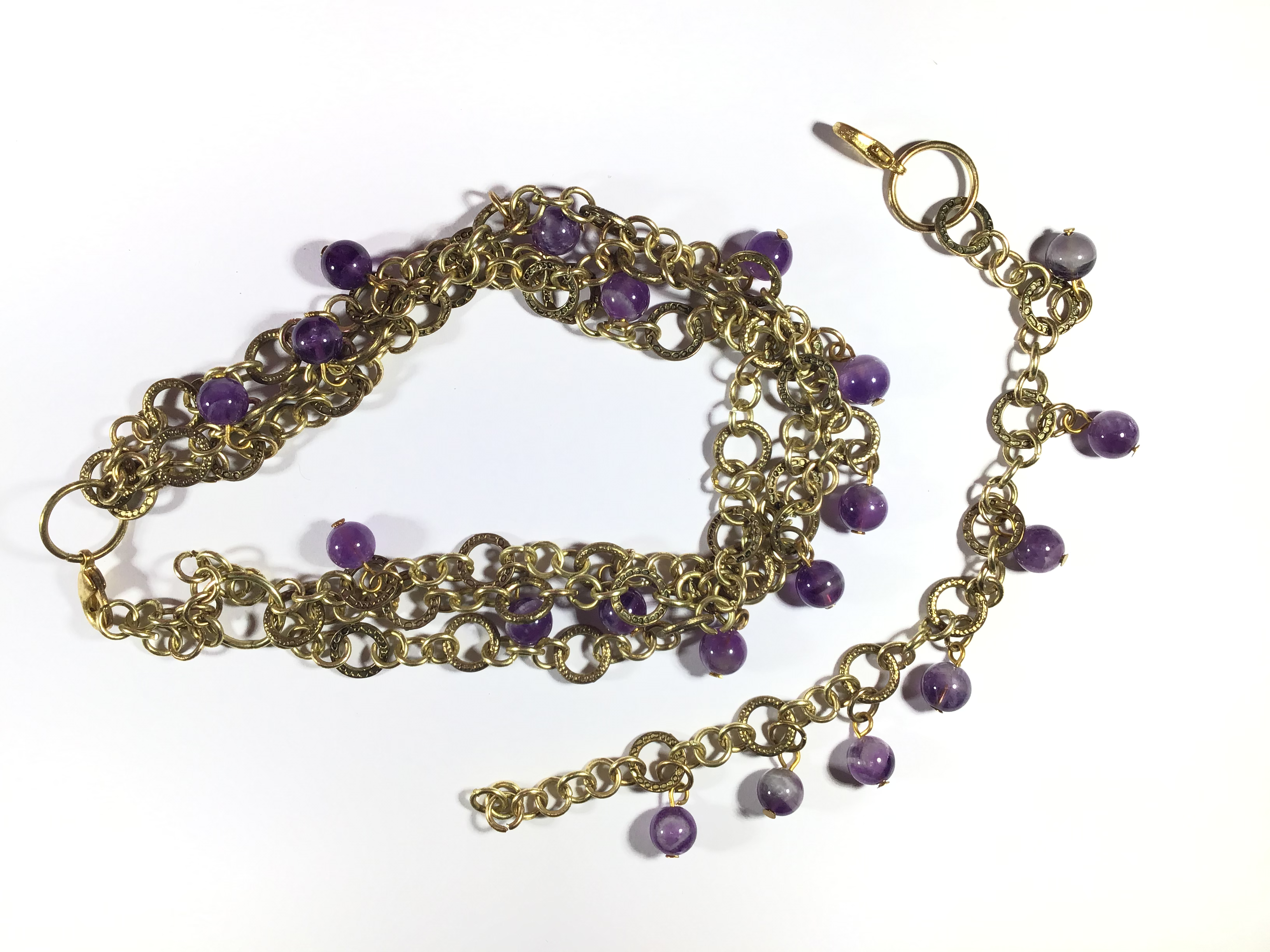 Triple Layer Gold Necklace Set With Amethyst Beads