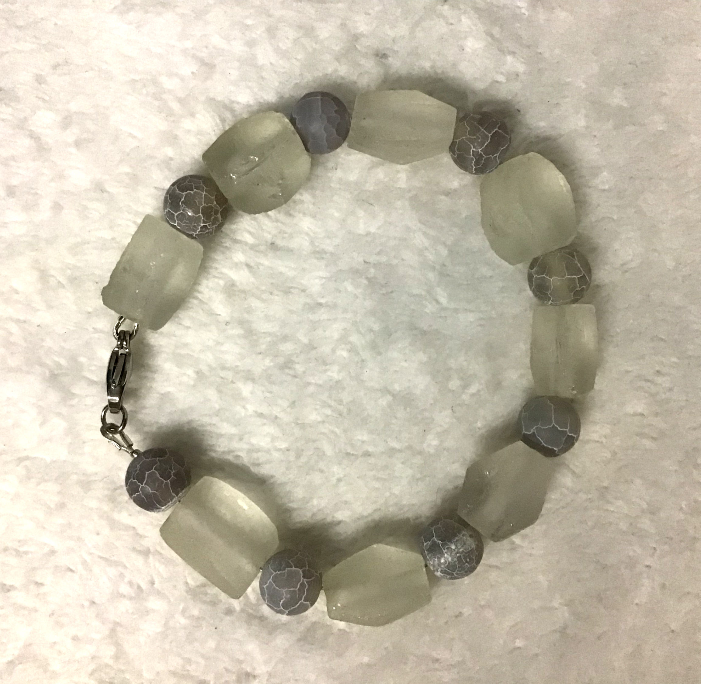 African Recycled Glass And Gray Agate Bracelet