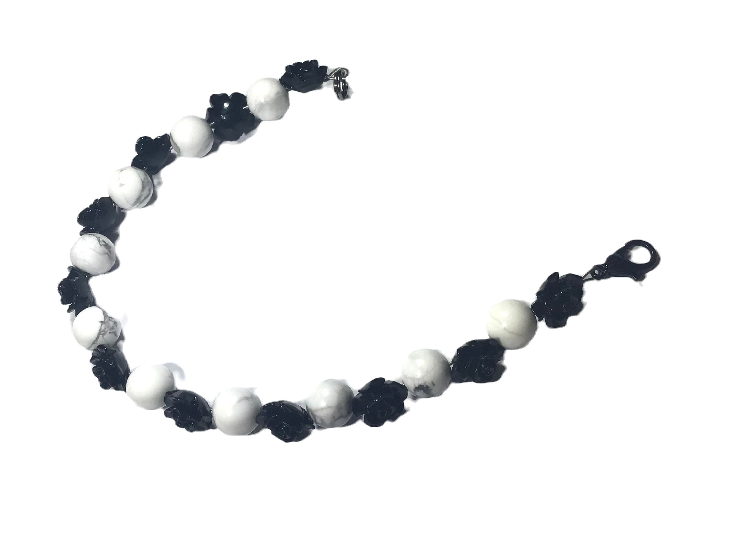 White Howlite and Black Floral Bracelet