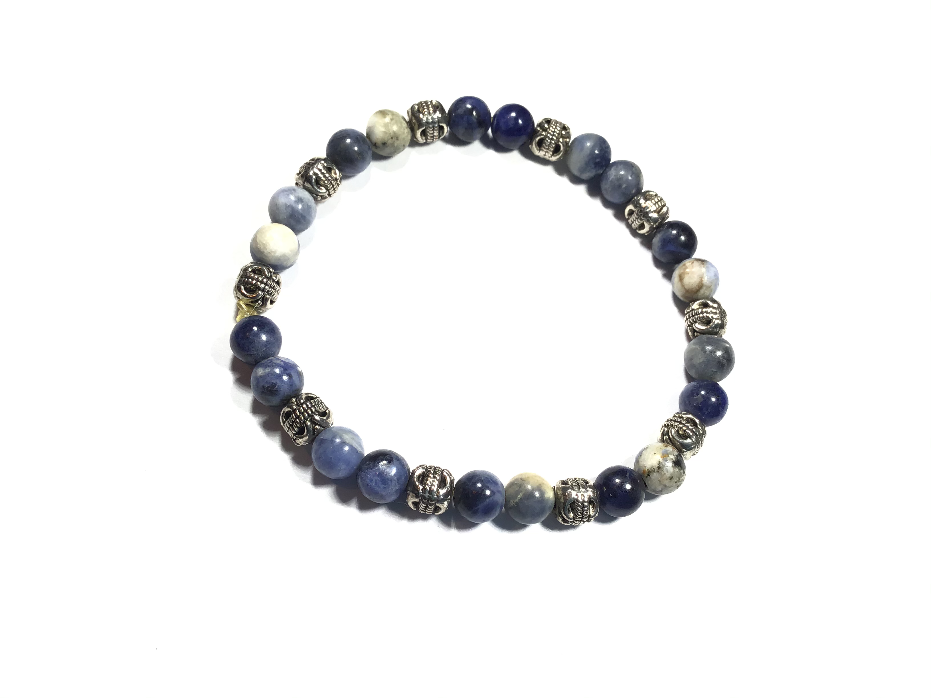 Sodalite And Silver Bead Bracelet