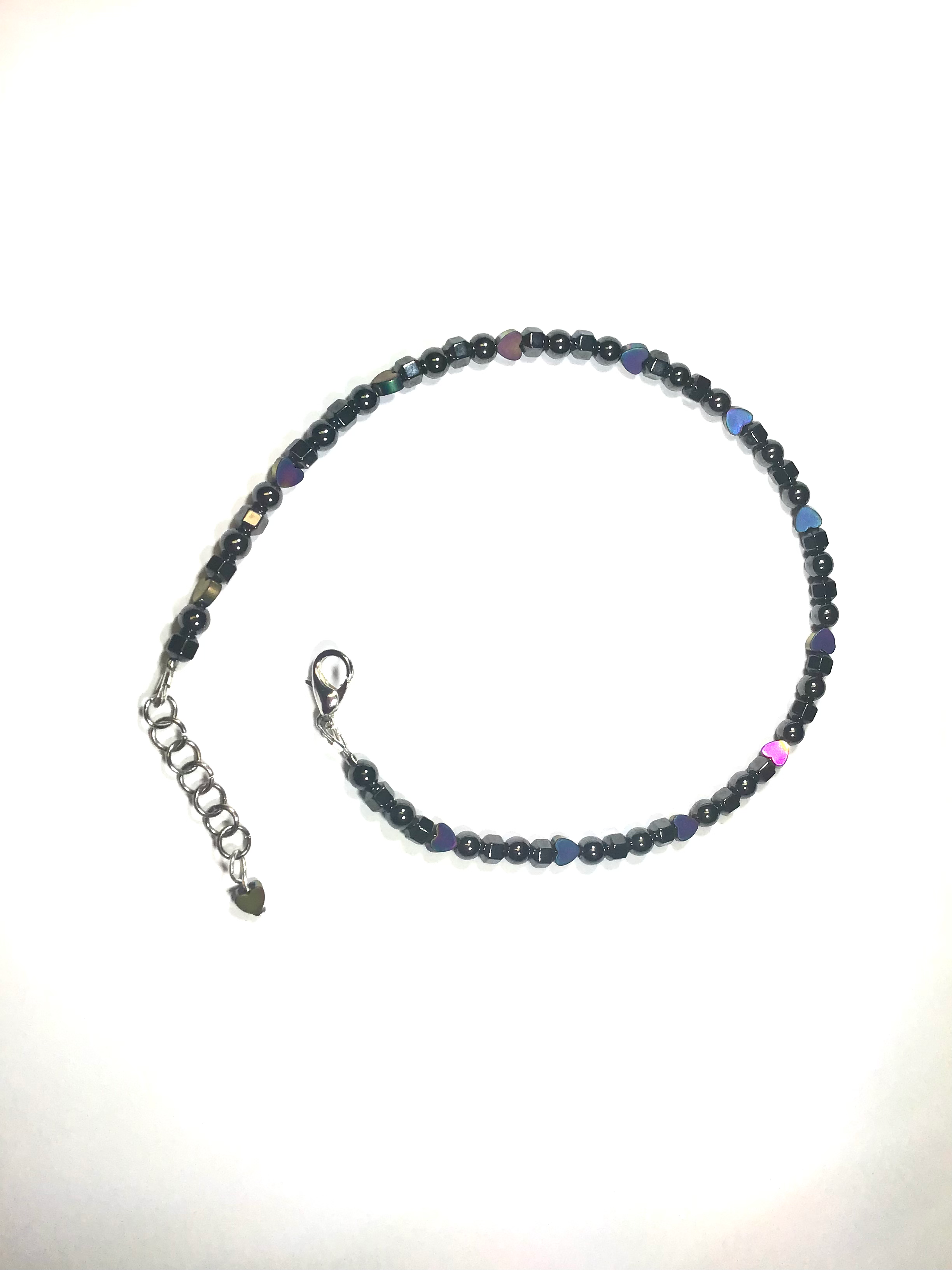 Hematite Anklet With Multi Color hearts.