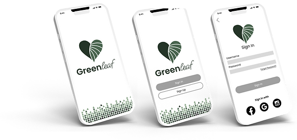 Greenleaf app-splash, sign in and sign up screens
