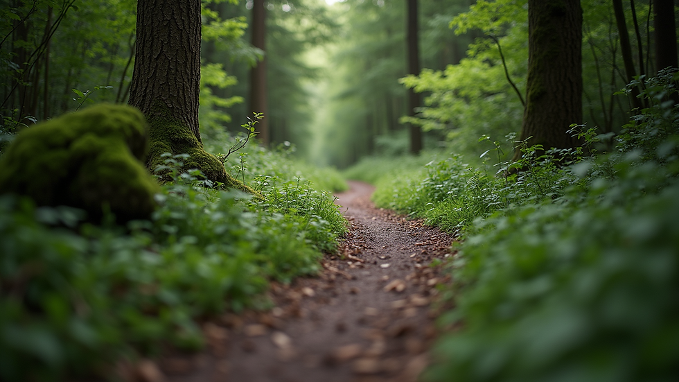 Eye-level view of a winding forest path symbolising a personal journey