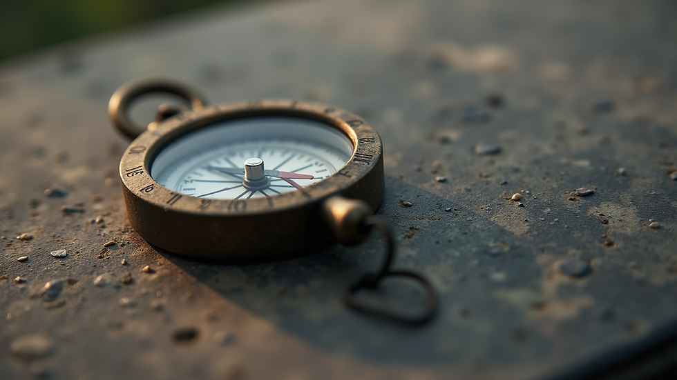 Close-up of a compass on a textured surface
