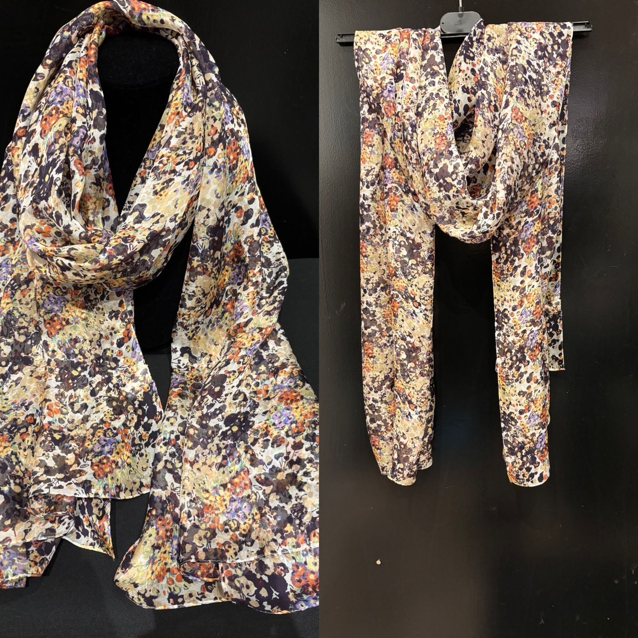 Silk Chiffon Multicoloured Pebble Print Rectangular