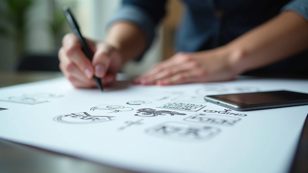 Close-up view of a designer working on brand logo sketches