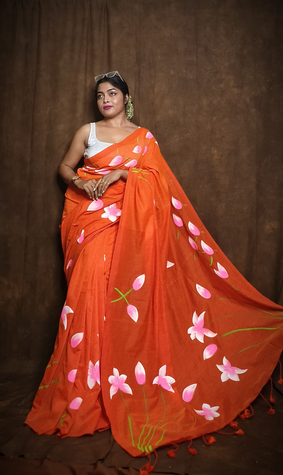 Thumbnail: db Khadi Cotton Hand Painted Sarees