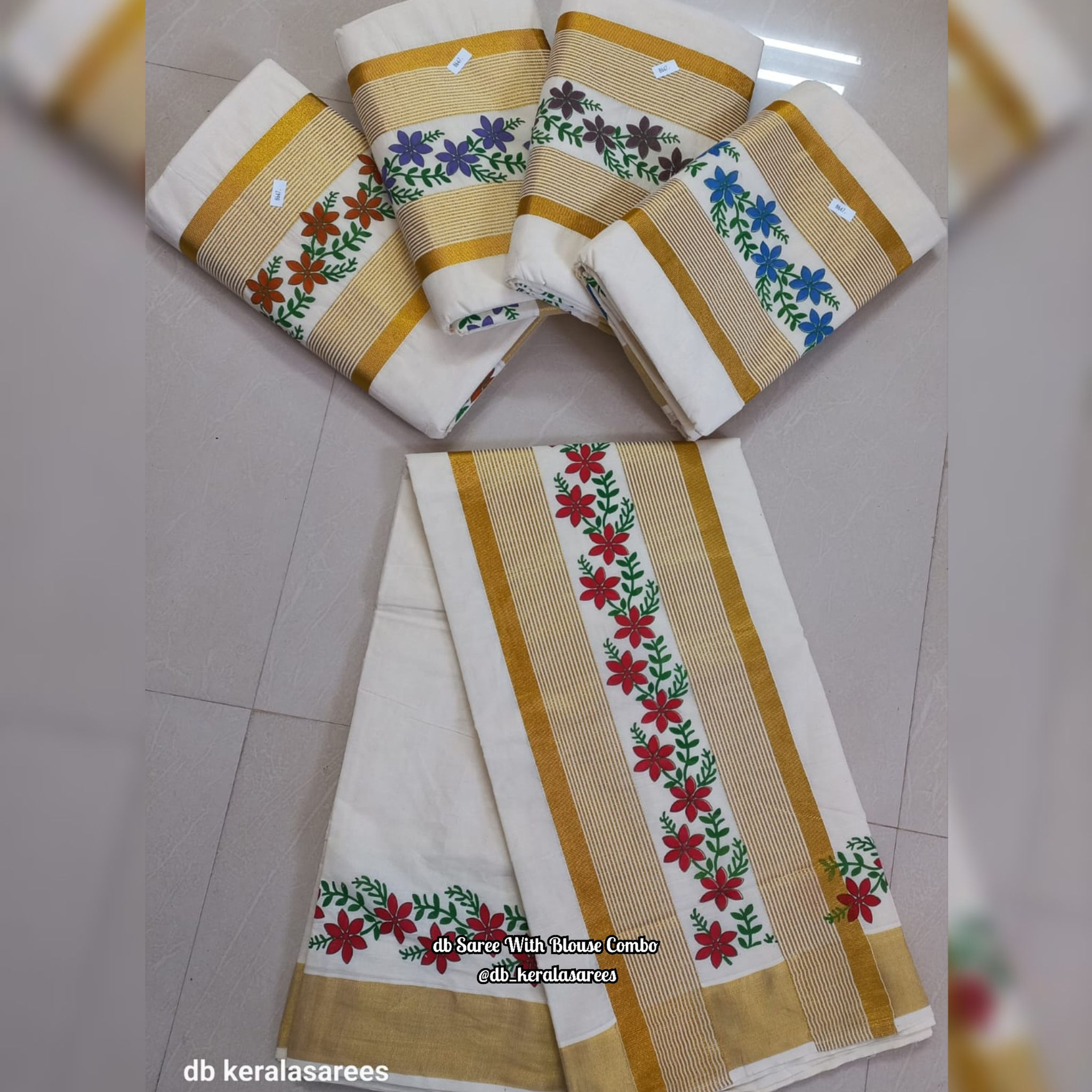 db Vishu Special Floral Saree With Blouse Combo 