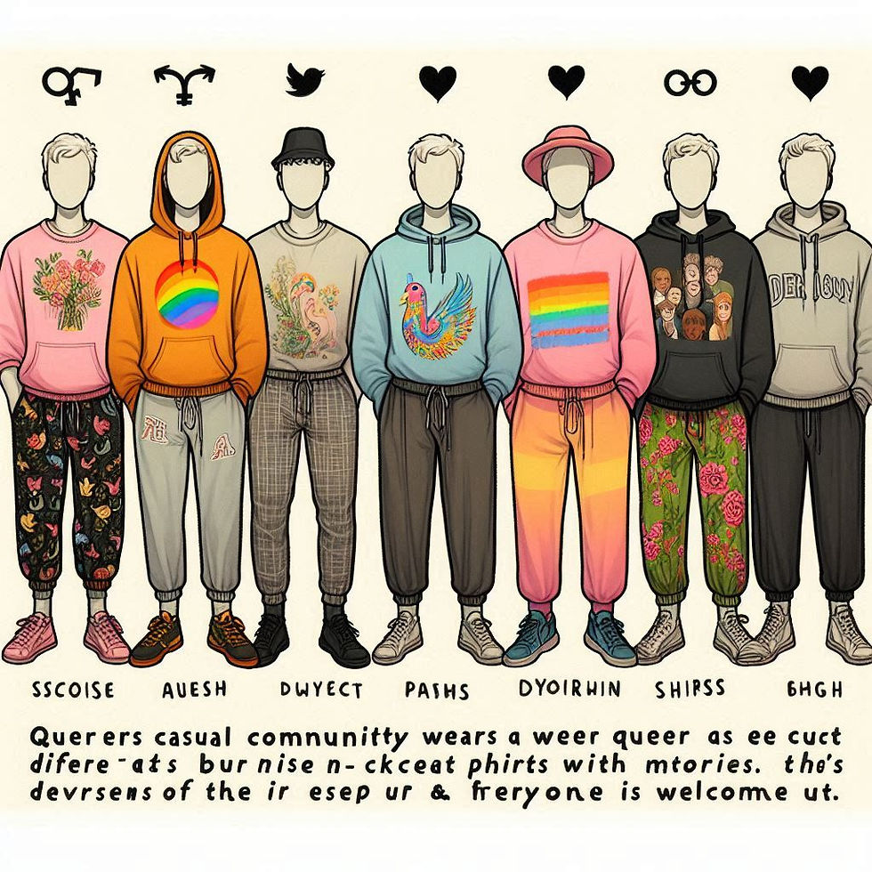 queere community trägt queere lässige mode (jogginghose, oversizeshirts mit motiven) - unt