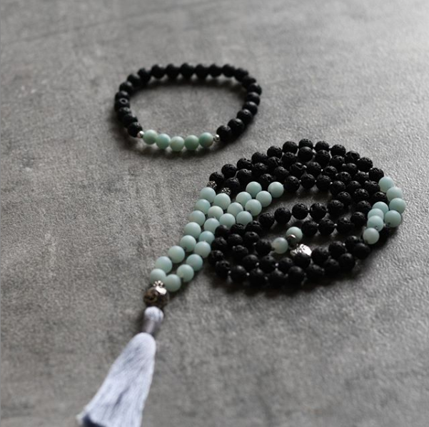 Matte Amazonite and Black Lava beads