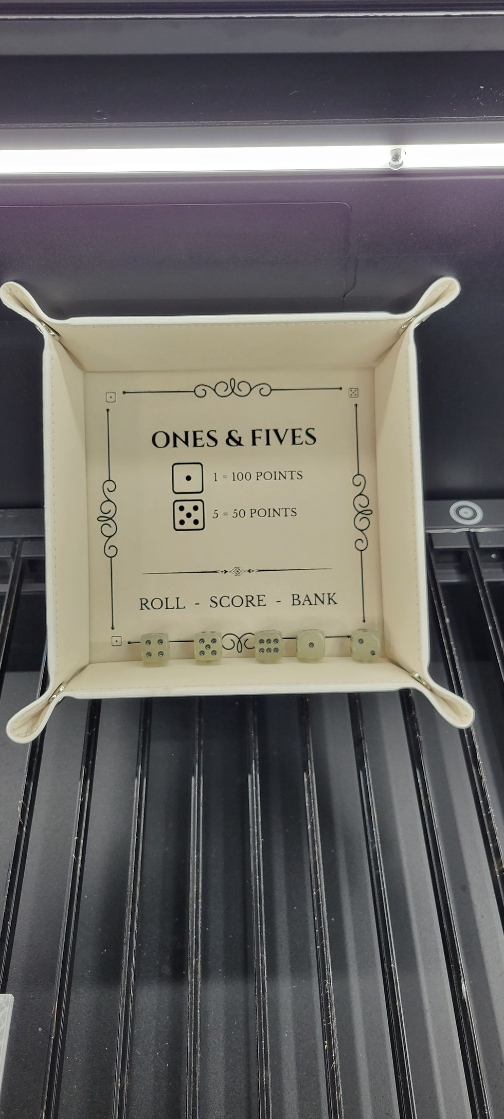Thumbnail: Glow in the dark Ones and Fives Game Board with Cedar Dice Box